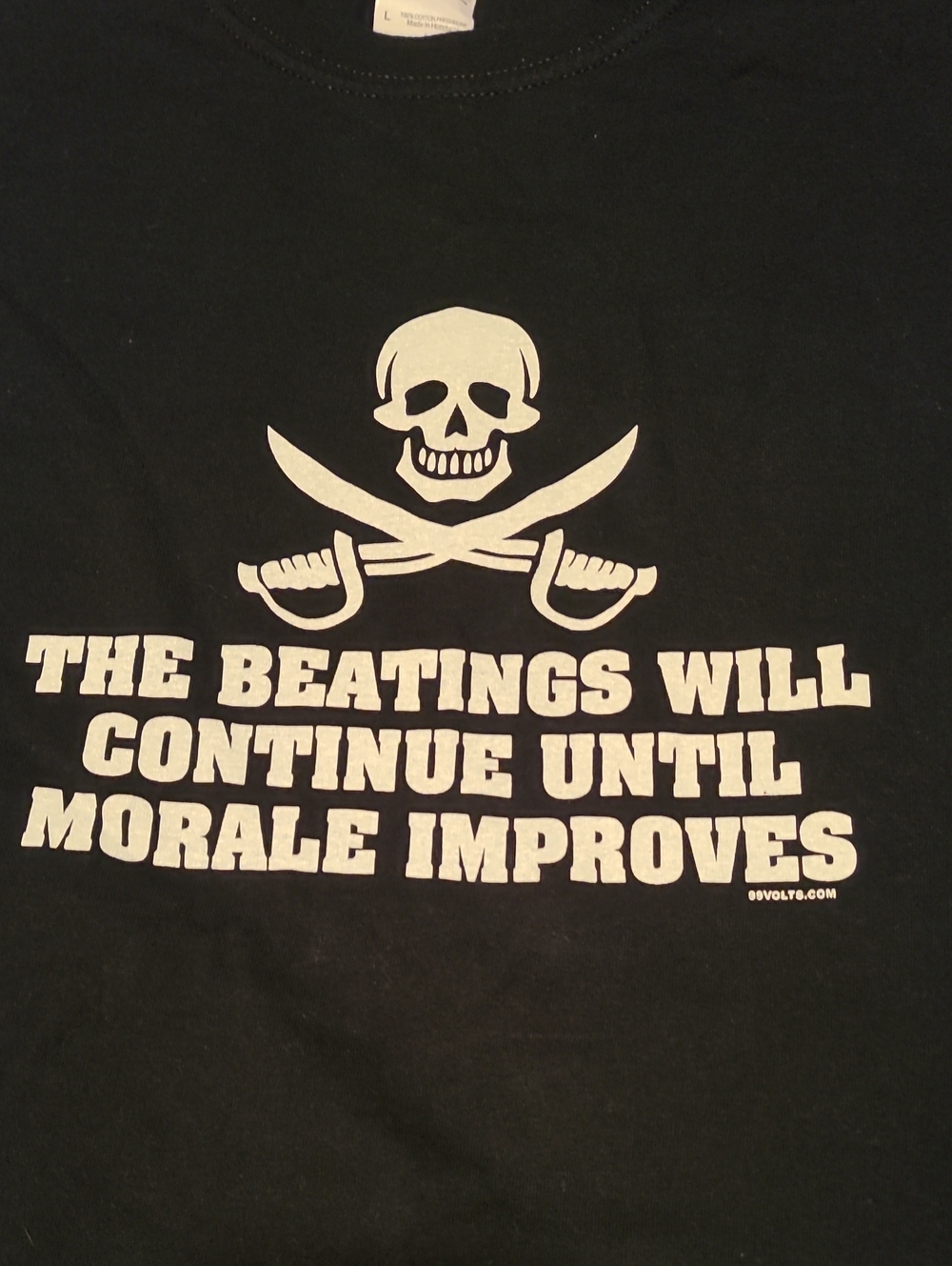 The Beatings Will Continue Until Morale Improves Shirt Black, Size Large Skull